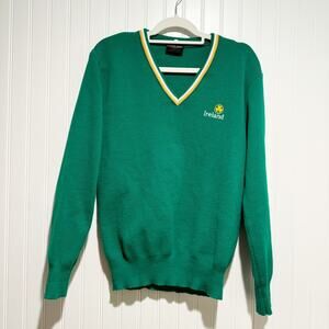 Vintage Glencree Leisurewear Green Ireland Sweater Varsity V Neck Preppy Small
